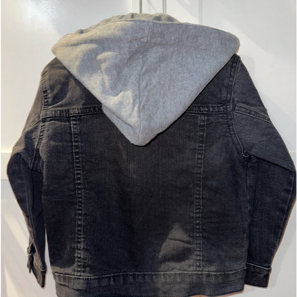 THE CHILDRENS PLACE JEANS JACKET Boys 3 3T Black Denim Coat Hooded Pockets EUC! - Picture 2 of 5